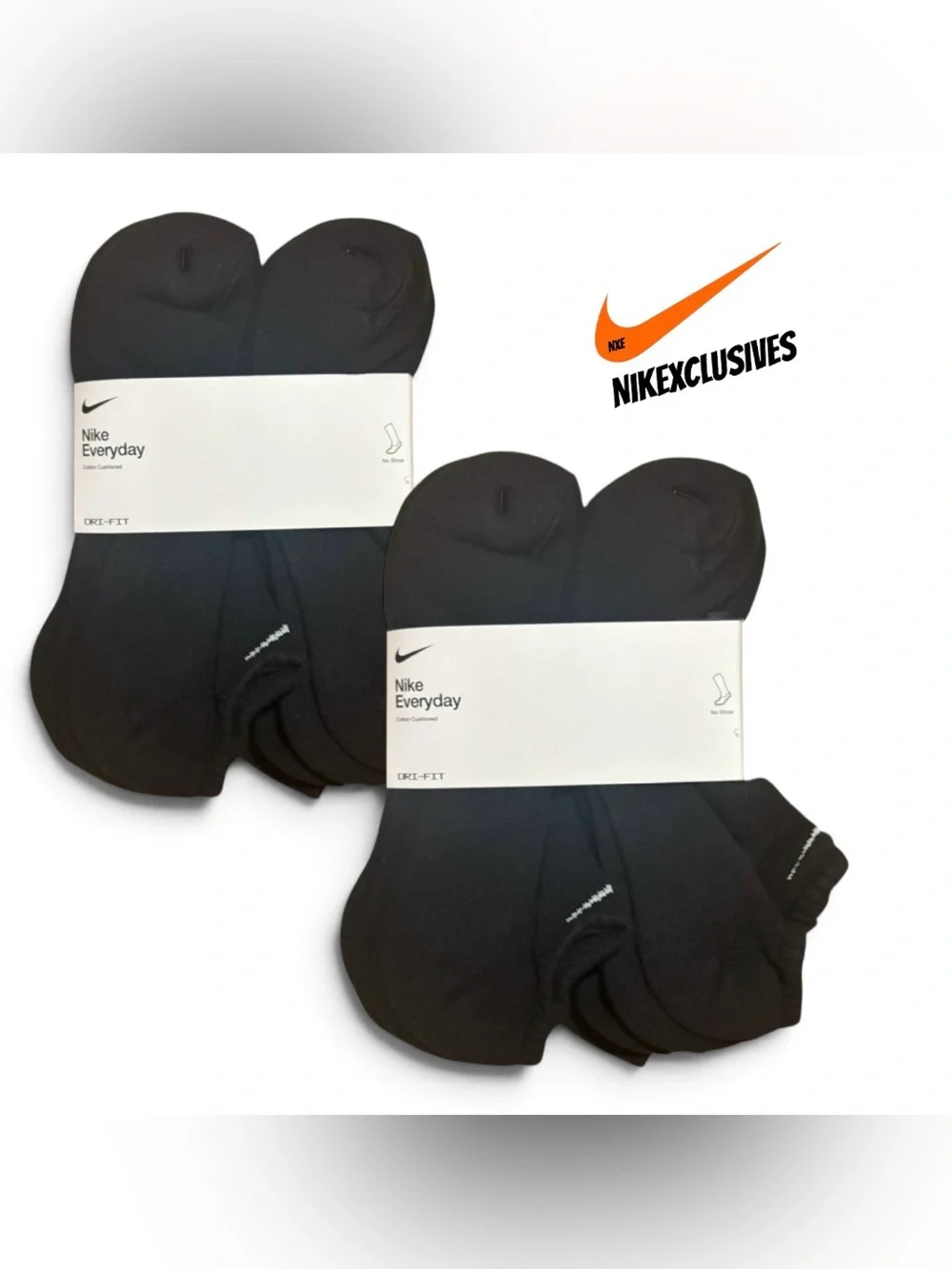 12 pairs Nike everyday Cotton Cushioned No Show Socks drifit Black SX7675-010